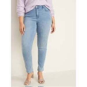 Old Navy Mid Rise Light Wash Power Straight Slim Jeans Stretch Womens 14 Short
